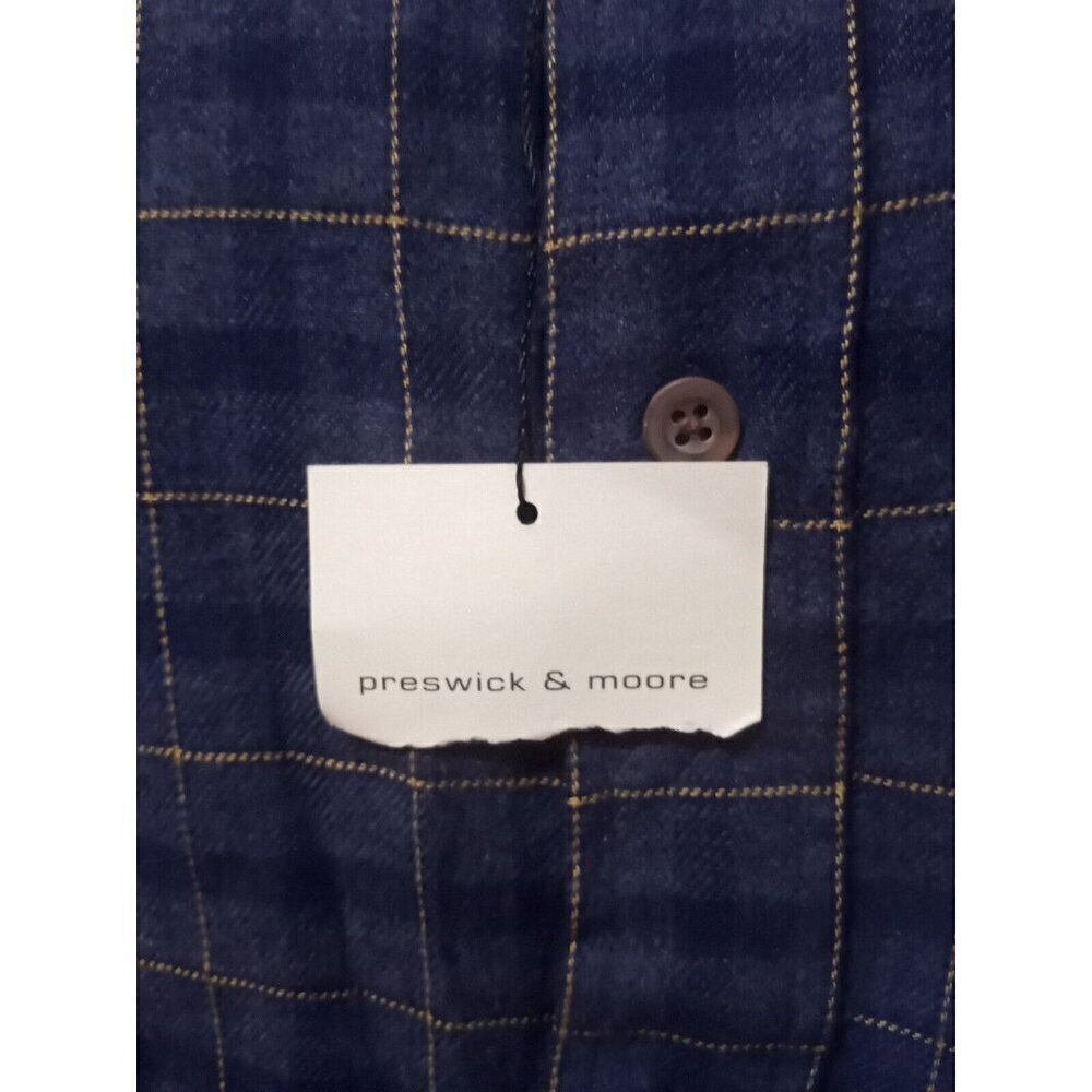 New Vtg Medium Preswick & Moore Long Sleeve Flannel Men's Shirt 100% Cotton Blue - Picture 2 of 10